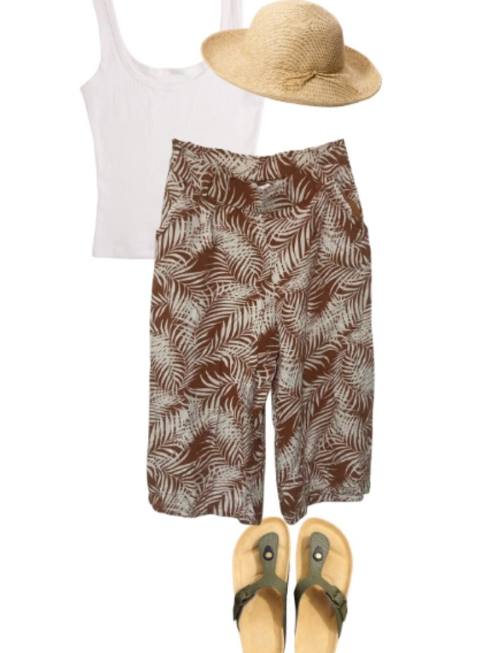 French Laundry women's S crop wide leg palm print relaxed pull on pants GUC